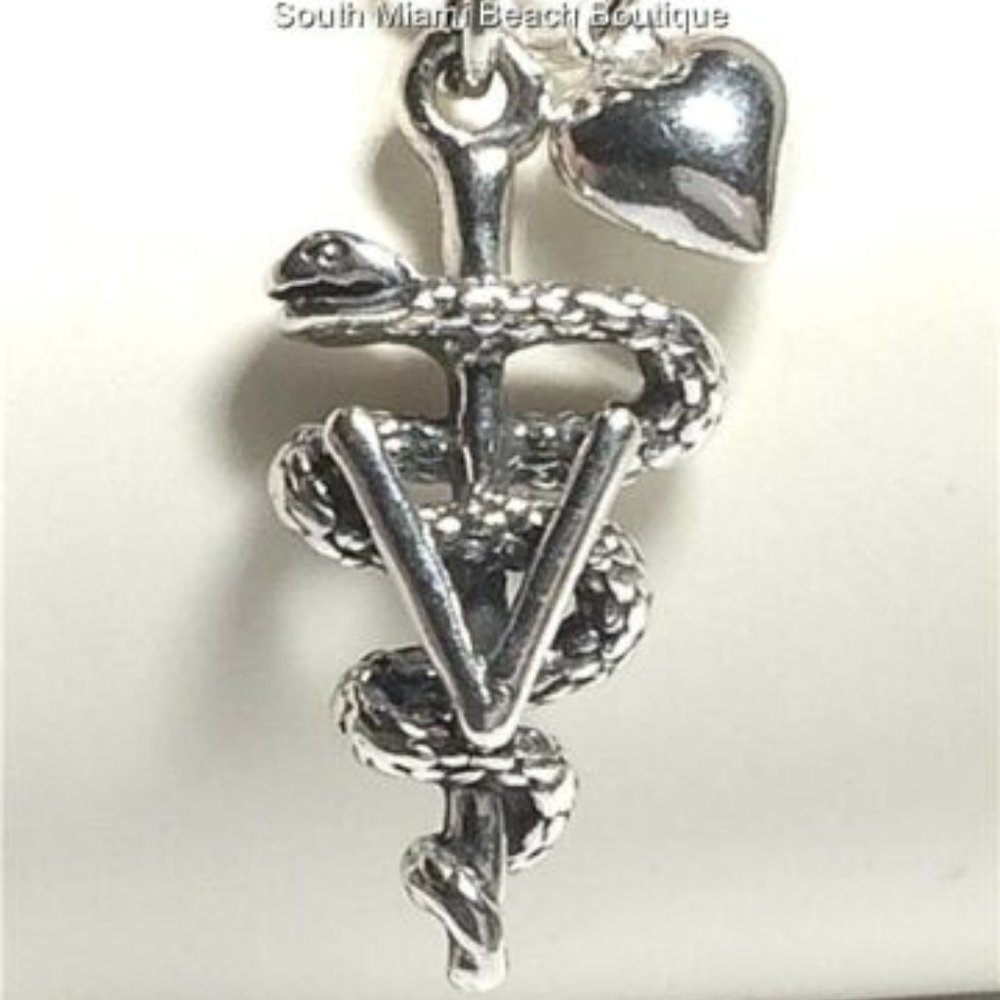 Sterling Silver Veterinarian Caduceus Necklace Doctor Vet Tech Graduation Gift